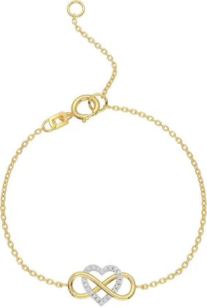 LOVE DIAMOND 10K Solid Gold Infinity Heart Hand Diamond Bracelet For Women,Adjustable jewelry (BR700468)