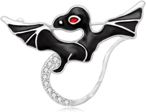 Lovely Cute Black Cartoon Pterosaur Dinosaur with a Silver Crystal Tail Brooch Pin