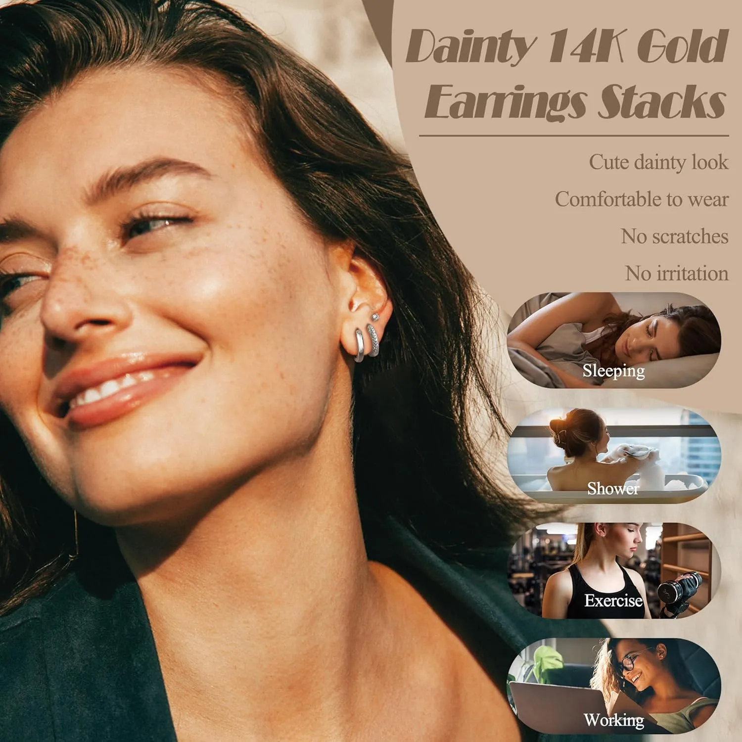 LOYALLOOK Small Gold Earrings for Women Trendy 14k Gold Plated Huggie Hoop Earrings Hypoallergenic Cartilage Earring Sets for Multiple Piercing Dainty Gold Stud Earrings for Women