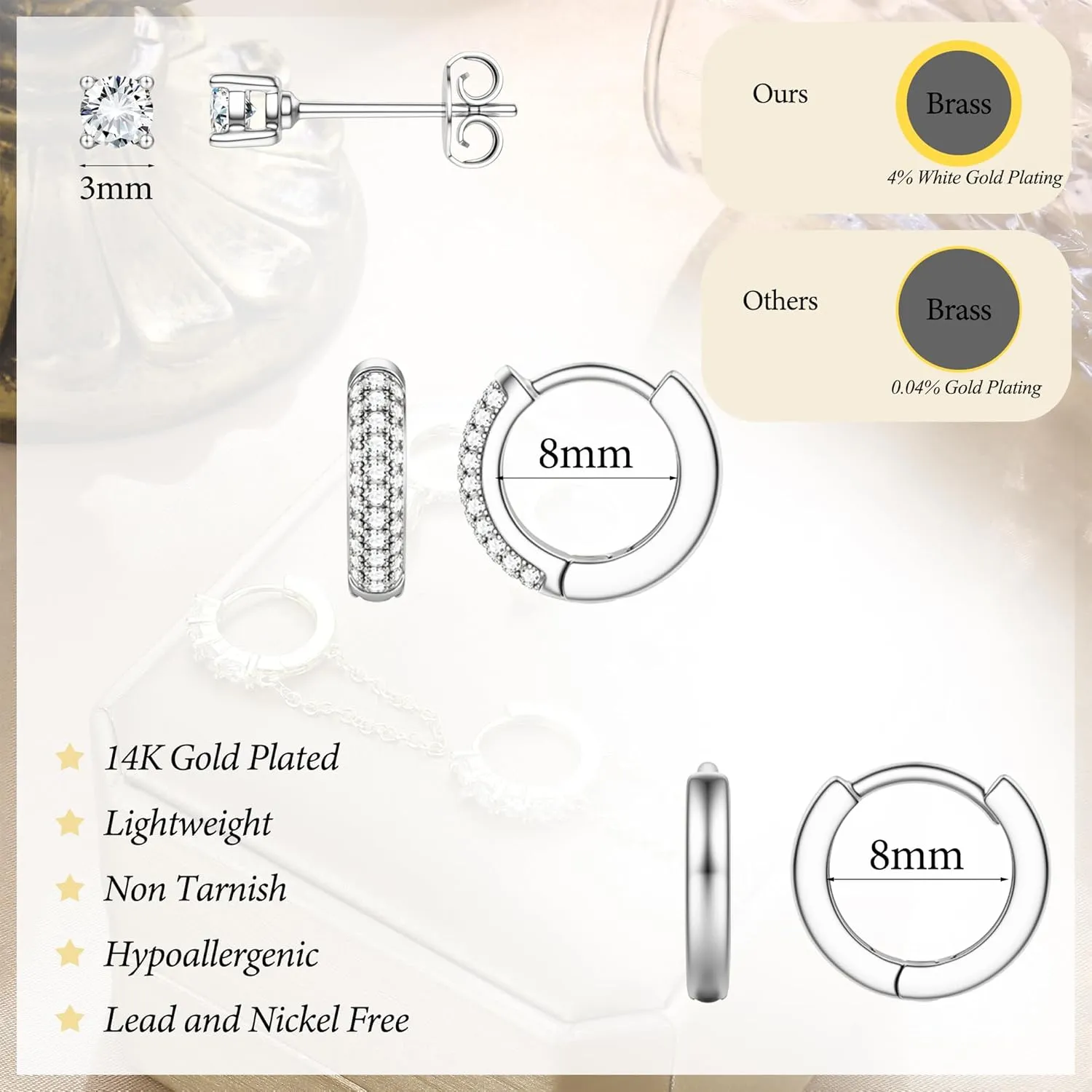 LOYALLOOK Small Gold Earrings for Women Trendy 14k Gold Plated Huggie Hoop Earrings Hypoallergenic Cartilage Earring Sets for Multiple Piercing Dainty Gold Stud Earrings for Women