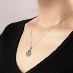 Lucky Green Jade Pendants Silver Necklace Jewelry for Women Handmade Genuine Hetian Jade 925 Sterling Silver Simple Classic Style Bring Good Fortune Great Gift for Her