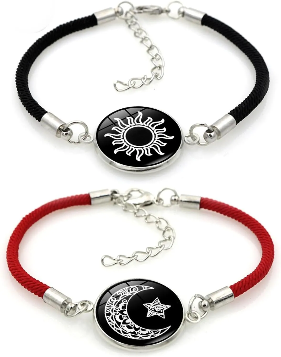 Luminous Sun and Moon Couple Bracelet - Glow in the Dark Matching Braided Leather Jewelry for Couples, Adjustable Long Distance Love Gift for Him & Her