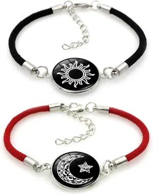 Luminous Sun and Moon Couple Bracelet - Glow in the Dark Matching Braided Leather Jewelry for Couples, Adjustable Long Distance Love Gift for Him & Her