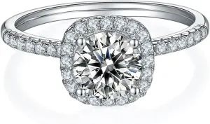 LUSHE Square Halo Moissanite Rings Engagement Rings VVSI Excellent D color 925 Sterling Silver Moissanite Wedding Bands 1-2 CT