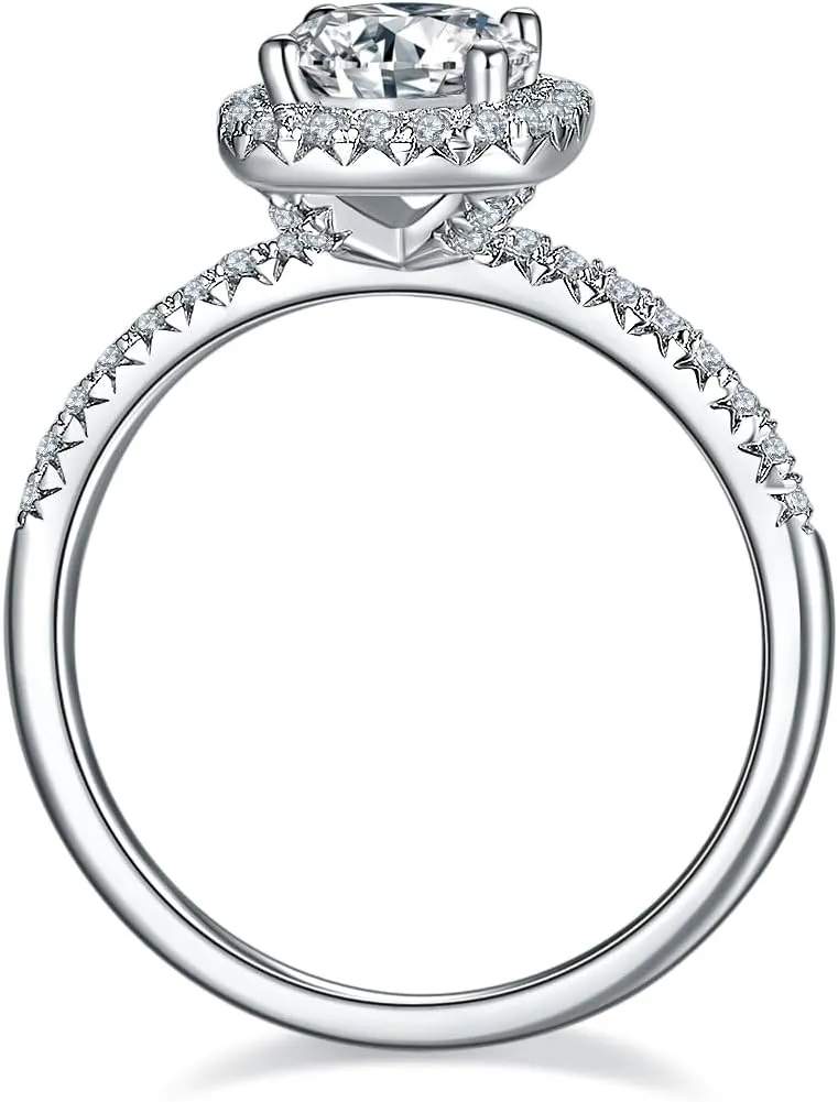 LUSHE Square Halo Moissanite Rings Engagement Rings VVSI Excellent D color 925 Sterling Silver Moissanite Wedding Bands 1-2 CT