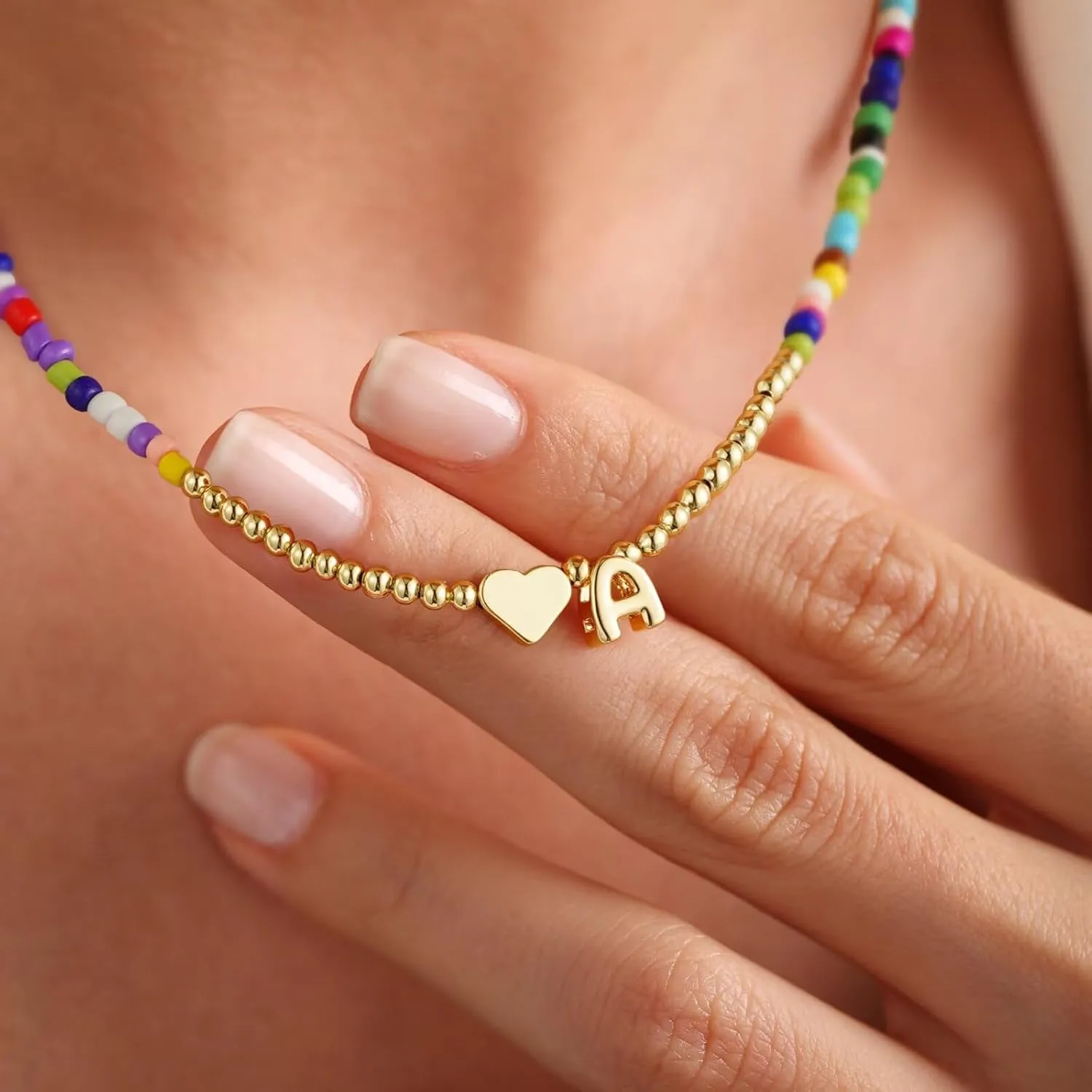 M MOOHAM Cute 3D Initial Necklaces for Girls Women Gifts - Colorful Beaded Tiny Heart Initial Necklace Choker Letter Necklace Jewelry for Teen Girls Trendy Birthday Graduation Dance Recital Gifts