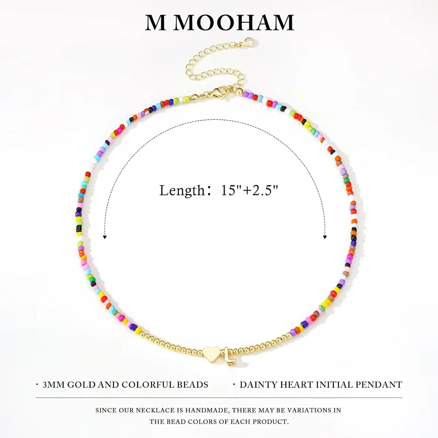 M MOOHAM Cute 3D Initial Necklaces for Girls Women Gifts - Colorful Beaded Tiny Heart Initial Necklace Choker Letter Necklace Jewelry for Teen Girls Trendy Birthday Graduation Dance Recital Gifts