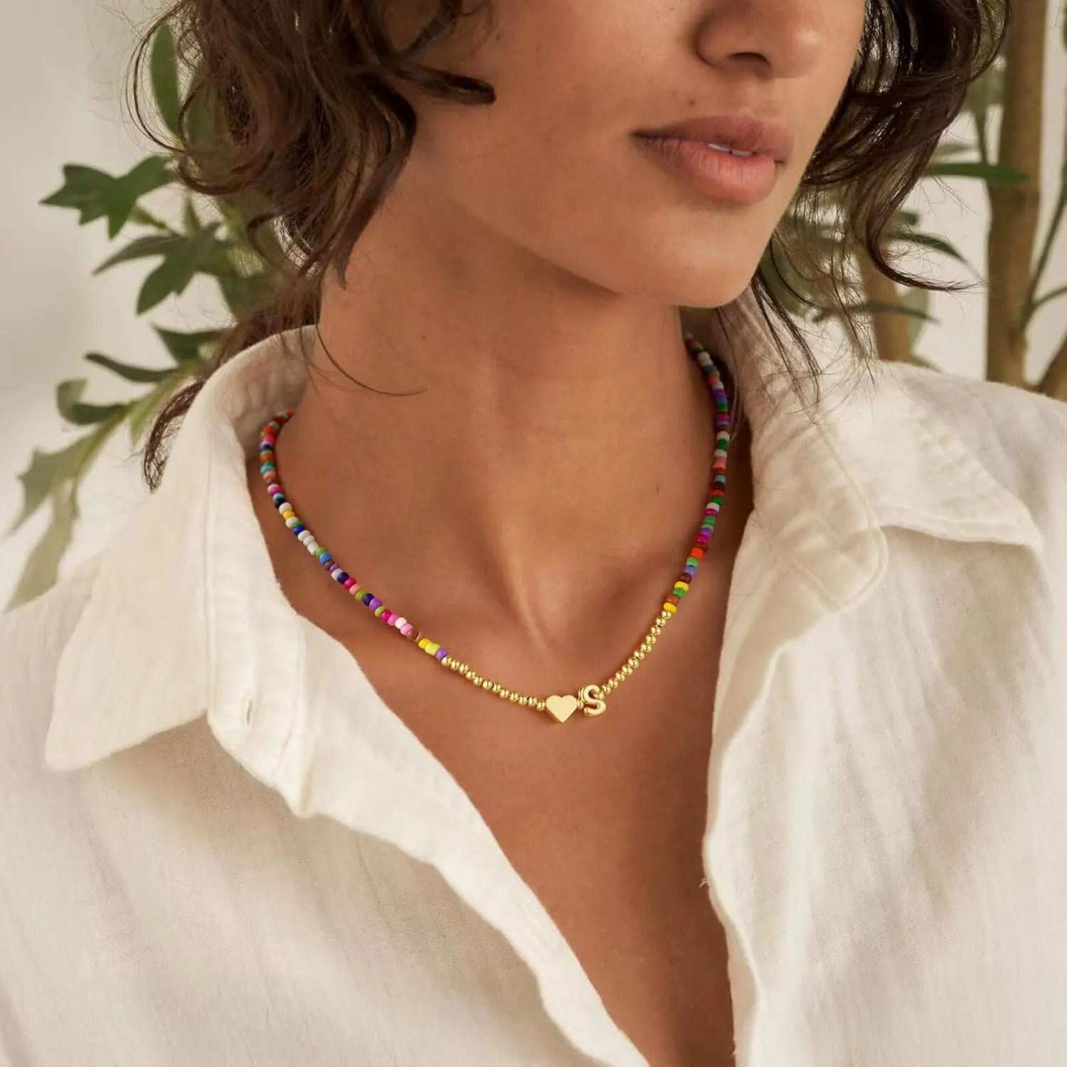 M MOOHAM Cute 3D Initial Necklaces for Girls Women Gifts - Colorful Beaded Tiny Heart Initial Necklace Choker Letter Necklace Jewelry for Teen Girls Trendy Birthday Graduation Dance Recital Gifts
