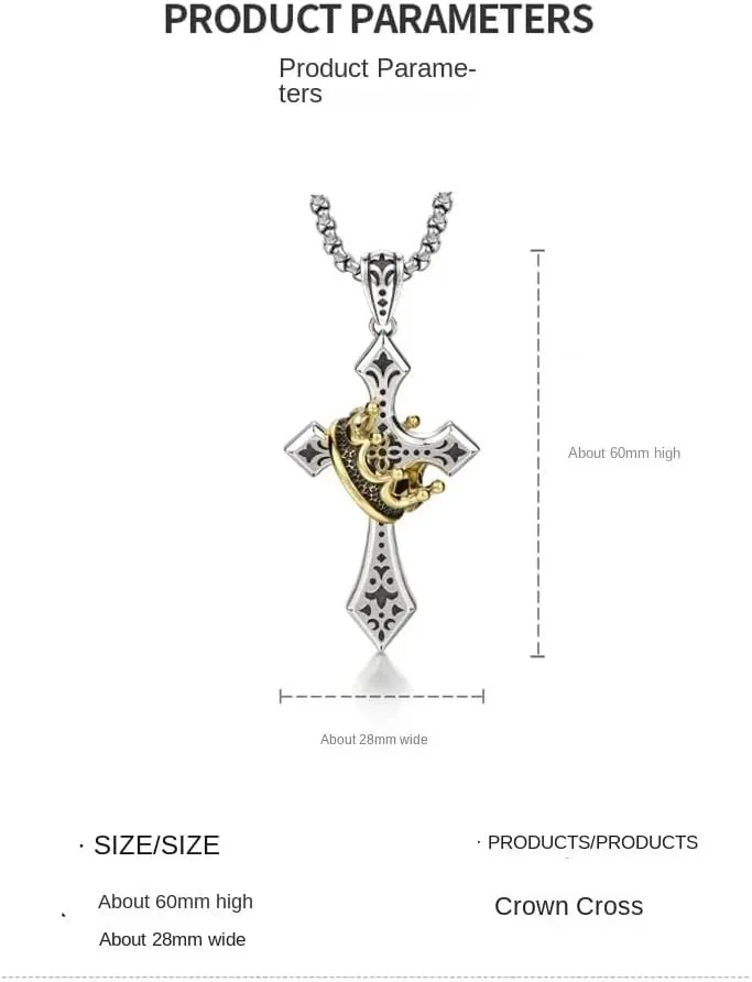 Mai & Claire 925 Sterling Silver Crown Cross Necklace For Women And Men - Retro Crucifix Of Thorns Pendant, Jesus Christ Cross Chain With Diadem