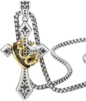Mai & Claire 925 Sterling Silver Crown Cross Necklace For Women And Men - Retro Crucifix Of Thorns Pendant, Jesus Christ Cross Chain With Diadem