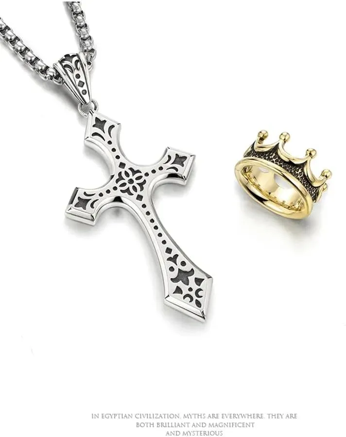 Mai & Claire 925 Sterling Silver Crown Cross Necklace For Women And Men - Retro Crucifix Of Thorns Pendant, Jesus Christ Cross Chain With Diadem