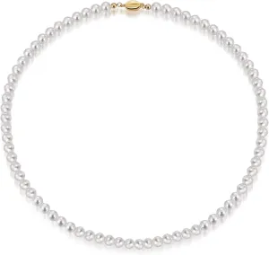 Mameloly Pearl Necklaces for Women Dainty 925 Sterling Silver 18K Gold Plated 6MM Simulated White Pearl Choker Necklace Strand for Her Engagement Wedding Birdal