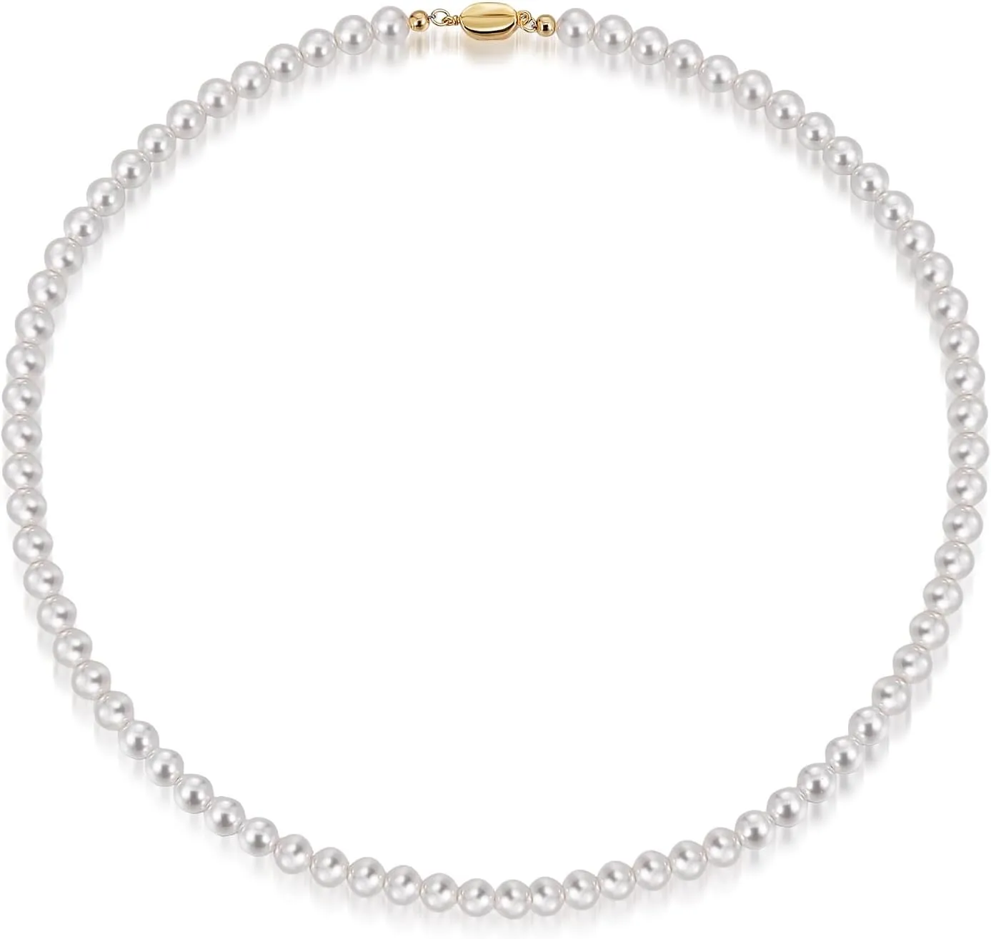 Mameloly Pearl Necklaces for Women Dainty 925 Sterling Silver 18K Gold Plated 6MM Simulated White Pearl Choker Necklace Strand for Her Engagement Wedding Birdal