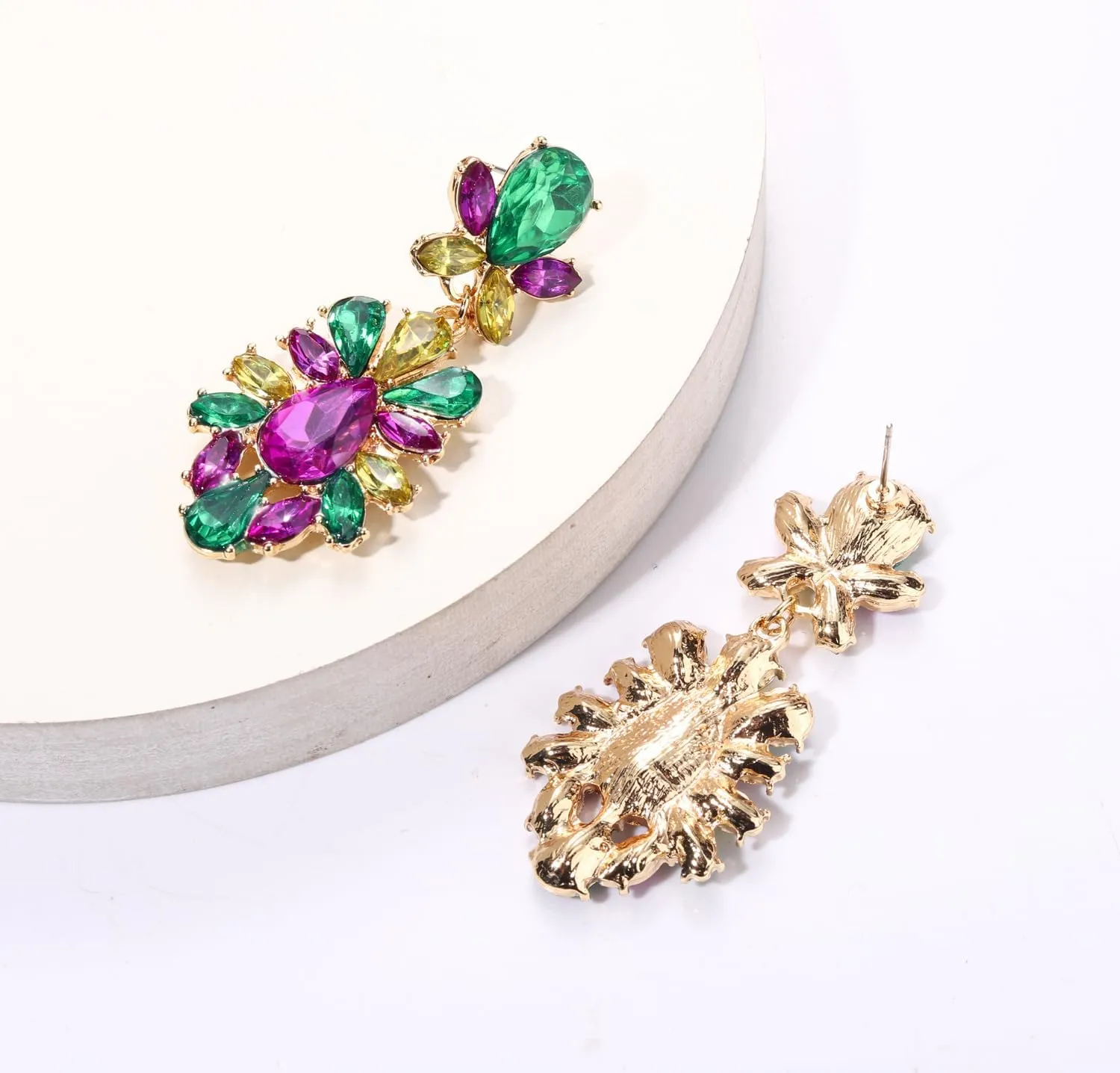 Mardi Gras Earrings for Women Multi Marquise Stone Flower Teardrop Dangle Earrings Carnival Holiday Earrings Fat Tuesday Festive Party Jewelry Gifts