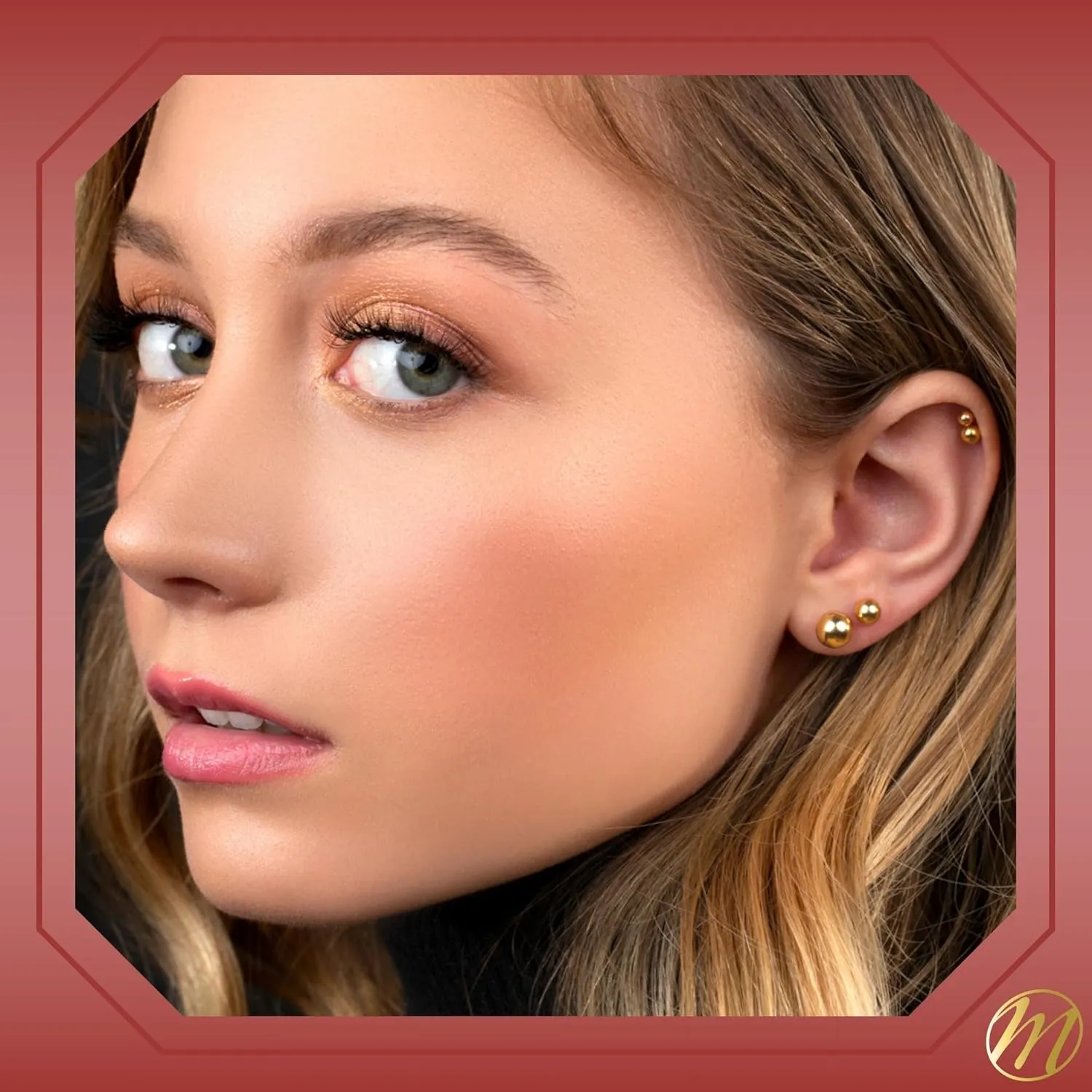 MASSETE Gold Ball Stud Earrings for Women and Girls | 10k, 14k | White Yellow or Rose Gold | 5mm -12mm | Nickel Free