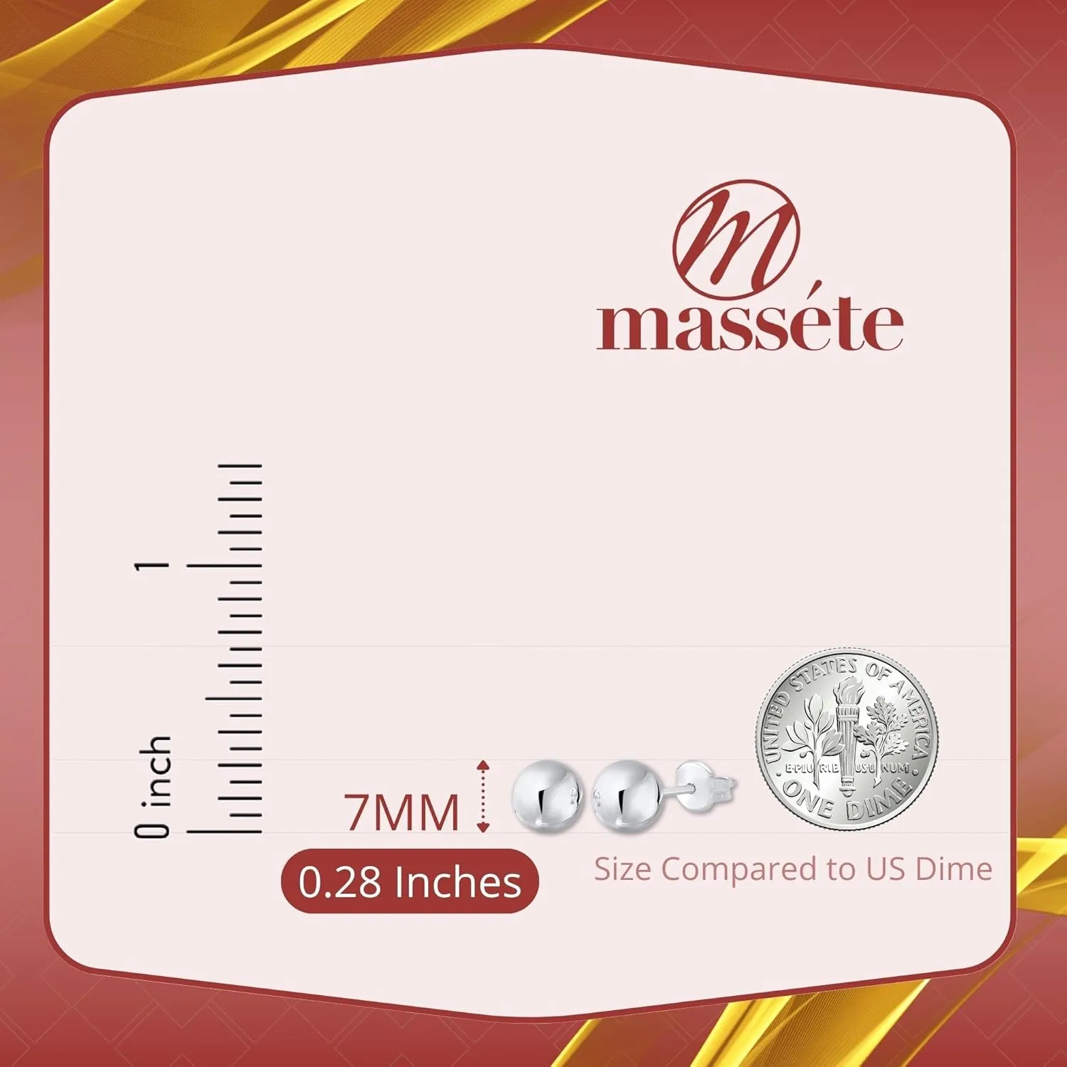 MASSETE Gold Ball Stud Earrings for Women and Girls | 10k, 14k | White Yellow or Rose Gold | 5mm -12mm | Nickel Free