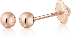 MASSETE Gold Ball Stud Earrings for Women and Girls Screwback | 10k, 14k, 18k | White Yellow or Rose Gold | 3mm 4mm 5mm | Nickel Free