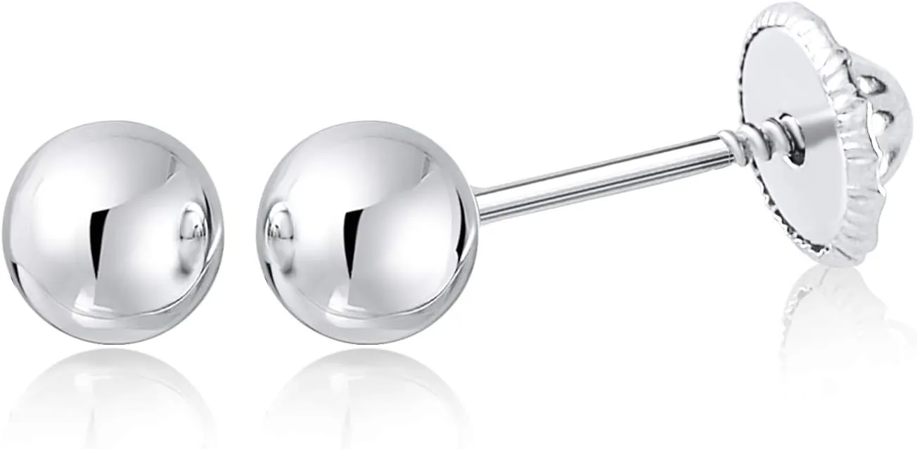 MASSETE Gold Ball Stud Earrings for Women and Girls Screwback | 10k, 14k, 18k | White Yellow or Rose Gold | 3mm 4mm 5mm | Nickel Free