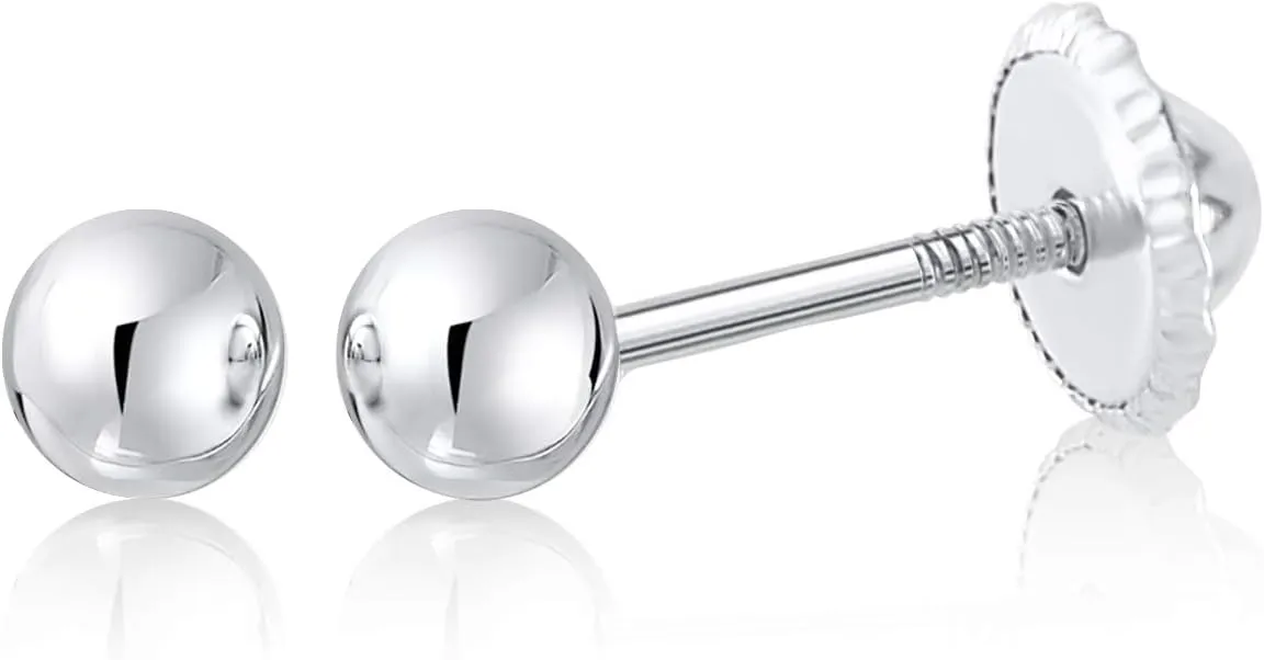 MASSETE Gold Ball Stud Earrings for Women and Girls Screwback | 10k, 14k, 18k | White Yellow or Rose Gold | 3mm 4mm 5mm | Nickel Free