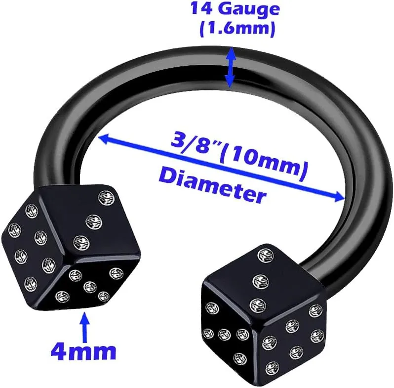MATIGA 2Pcs Surgical Steel 14 Gauge Horseshoe Earrings Piercing Jewelry Helix Cartilage Rook Eyebrow Cartilage 4mm Dice More Choices
