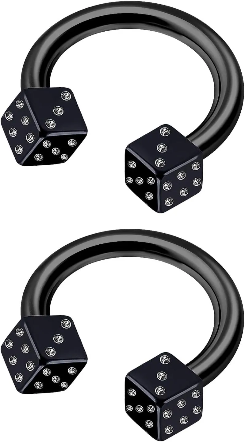 MATIGA 2Pcs Surgical Steel 14 Gauge Horseshoe Earrings Piercing Jewelry Helix Cartilage Rook Eyebrow Cartilage 4mm Dice More Choices