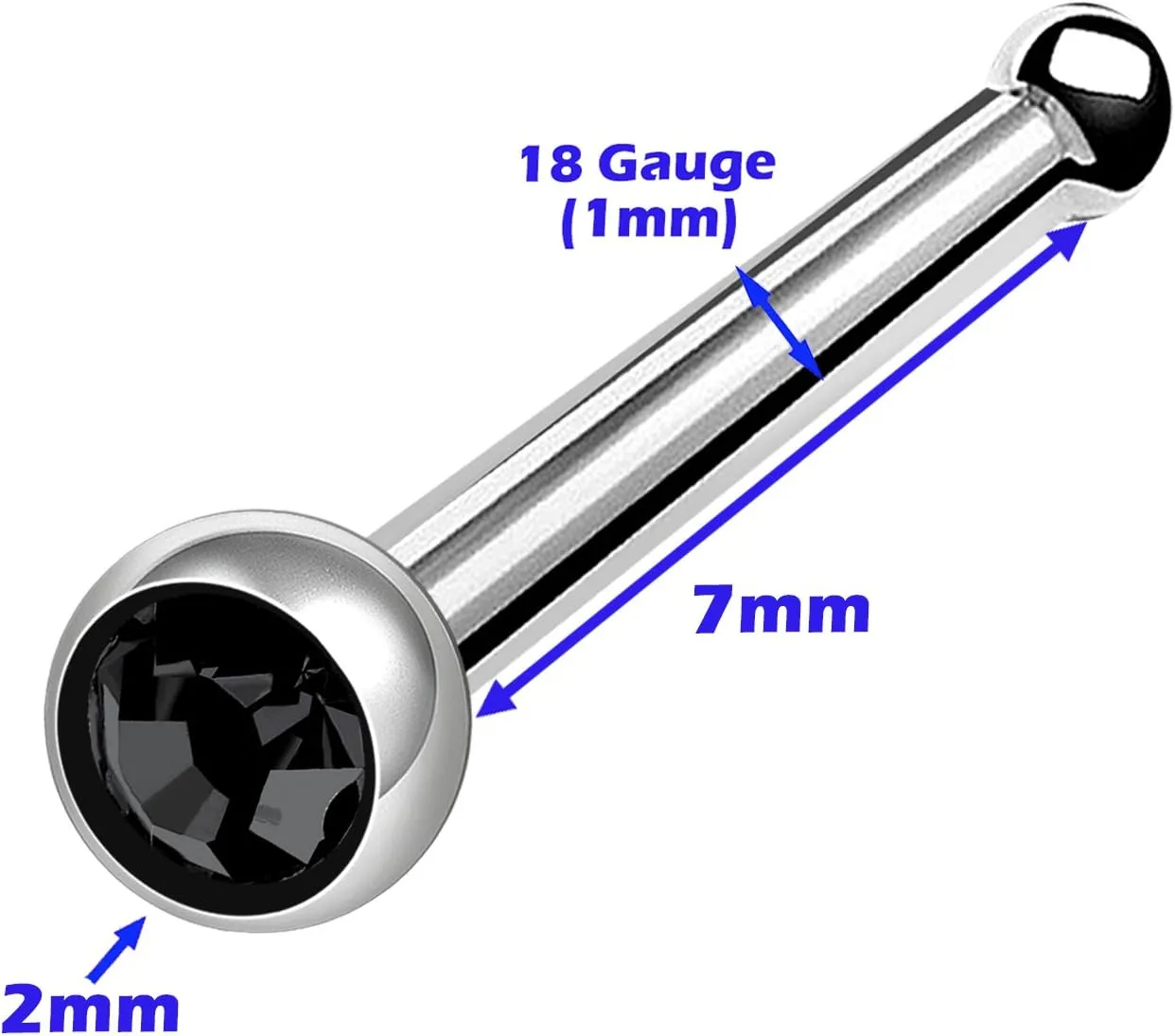 MATIGA 2Pcs Surgical Steel 18 gauge 9/32 7mm nose stud earrings bone Piercing Jewelry 2mm round top Crystal More Choices