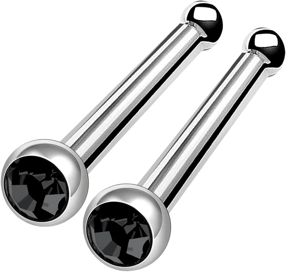 MATIGA 2Pcs Surgical Steel 18 gauge 9/32 7mm nose stud earrings bone Piercing Jewelry 2mm round top Crystal More Choices