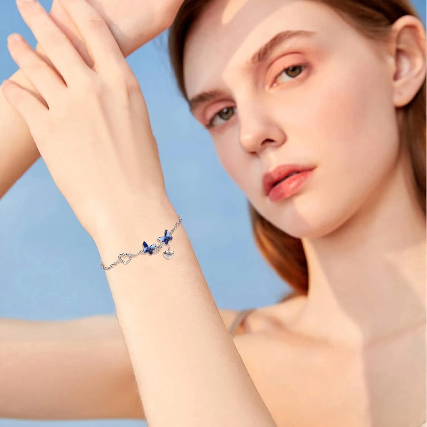 MEDWISE Butterfly Crystal Bracelet 925 Sterling Silver Butterfly Bracelets Mom Daughter Bracelets Butterfly Jewelry Christmas Gifts for Women Daughter