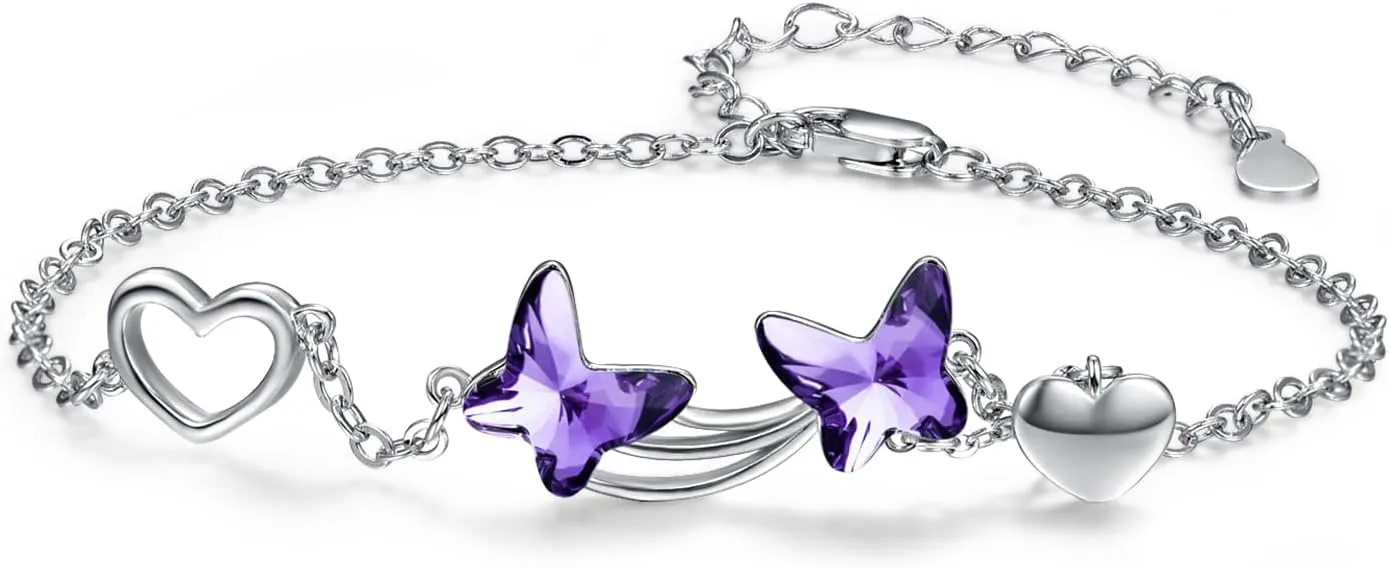 MEDWISE Butterfly Crystal Bracelet 925 Sterling Silver Butterfly Bracelets Mom Daughter Bracelets Butterfly Jewelry Christmas Gifts for Women Daughter