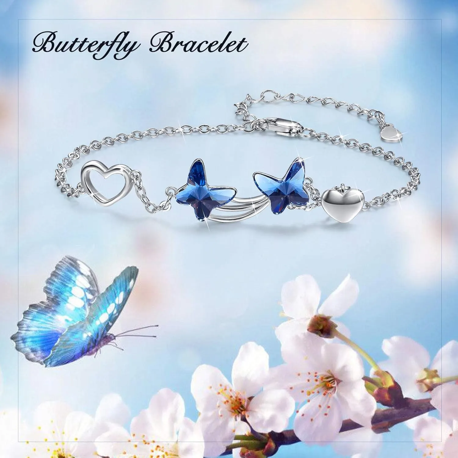 MEDWISE Butterfly Crystal Bracelet 925 Sterling Silver Butterfly Bracelets Mom Daughter Bracelets Butterfly Jewelry Christmas Gifts for Women Daughter