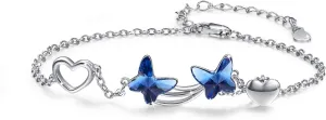 MEDWISE Butterfly Crystal Bracelet 925 Sterling Silver Butterfly Bracelets Mom Daughter Bracelets Butterfly Jewelry Christmas Gifts for Women Daughter