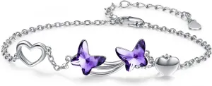 MEDWISE Butterfly Crystal Bracelet 925 Sterling Silver Butterfly Bracelets Mom Daughter Bracelets Butterfly Jewelry Christmas Gifts for Women Daughter
