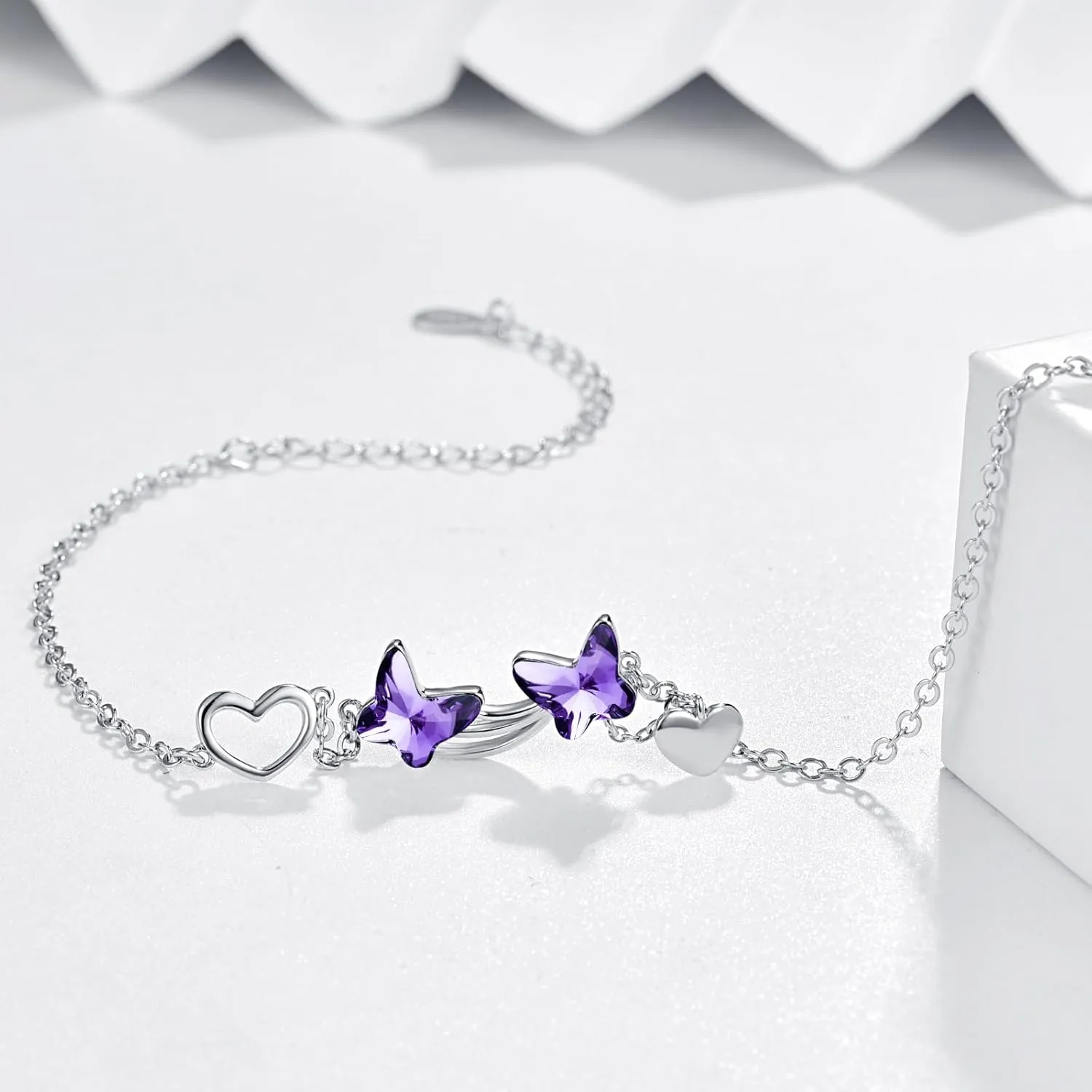 MEDWISE Butterfly Crystal Bracelet 925 Sterling Silver Butterfly Bracelets Mom Daughter Bracelets Butterfly Jewelry Christmas Gifts for Women Daughter
