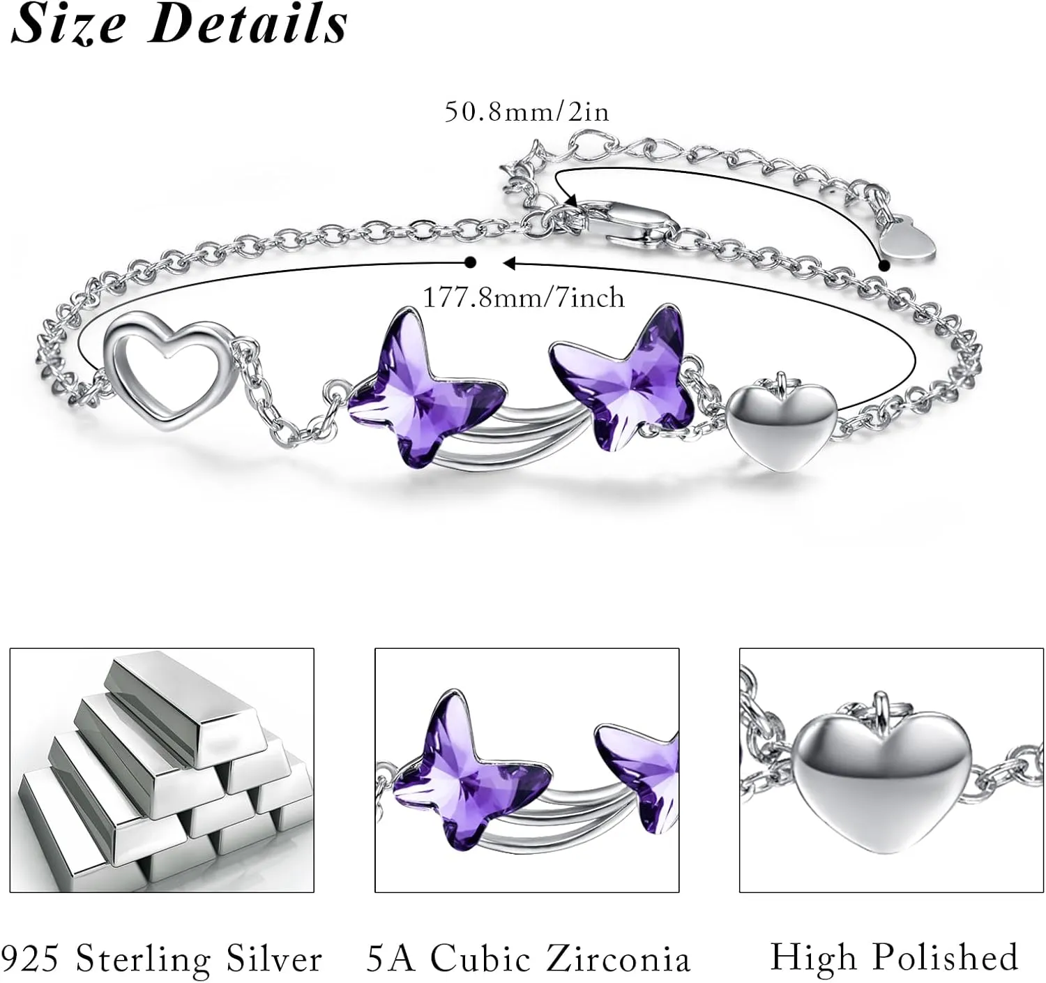 MEDWISE Butterfly Crystal Bracelet 925 Sterling Silver Butterfly Bracelets Mom Daughter Bracelets Butterfly Jewelry Christmas Gifts for Women Daughter