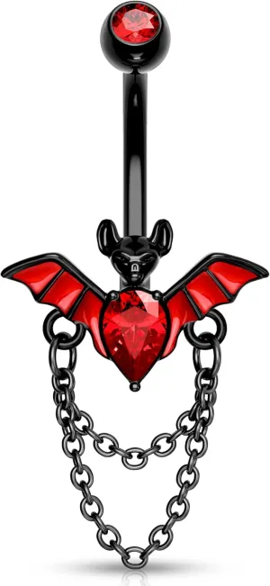 Melighting Bat Belly Button Rings 14G Halloween Belly Rings Stainless Steel 316L Clear Red CZ Black Belly Piercing Jewelry for Women