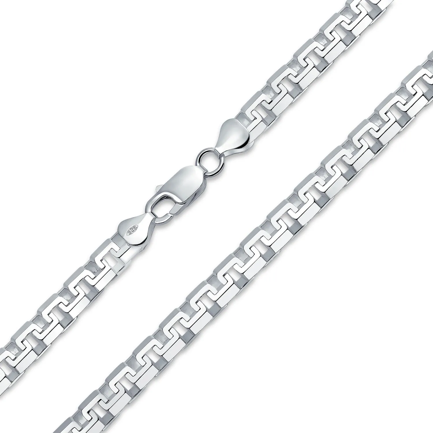Men's 6.5mm Thick Franco Chain Necklace Greek Key Design Sterling Silver 20" Italy