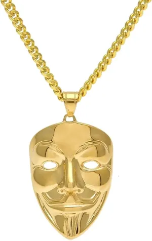 Mens Halloween Punk Mask Pendant Jewelry Gold Plated Stainless Steel V-shaped Horror Pendant Necklace