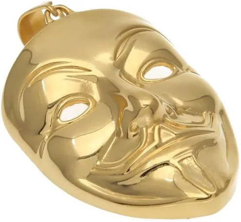 Mens Halloween Punk Mask Pendant Jewelry Gold Plated Stainless Steel V-shaped Horror Pendant Necklace