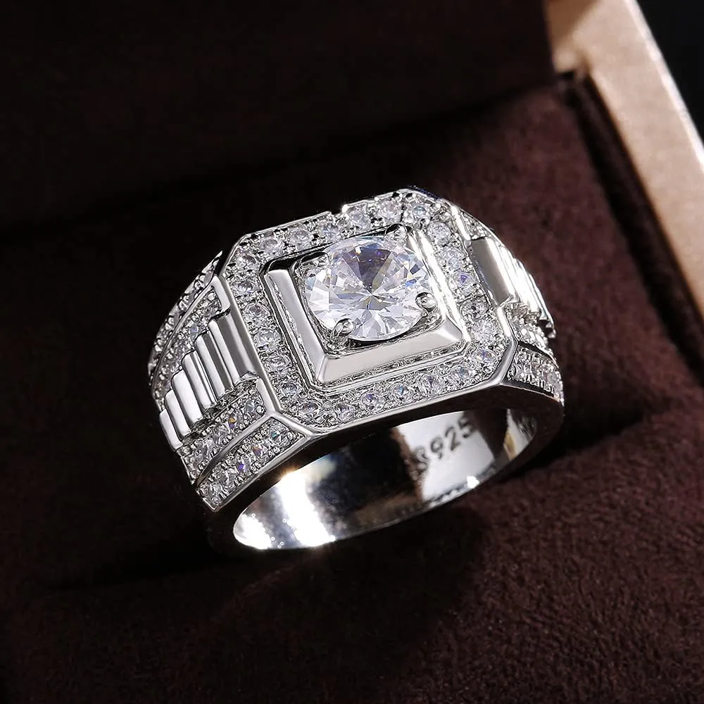 Metmejiao Moissanite Engagement Rings Men's Wedding Band 925 Sterling Silver 14K /White Gold Plated Promise Ring for Men Gold Diamond Ring Iced Out Anniversary Jewelry Gifts 9