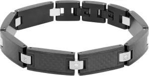 Metro Jewelry Thick Specialty Bracelet for Men in Stainless Steel with Black Carbon and Black Plating or 0.12 Carat Diamond - 8.5 Inches Long and 11 mm Wide with Fold Over Clasp
