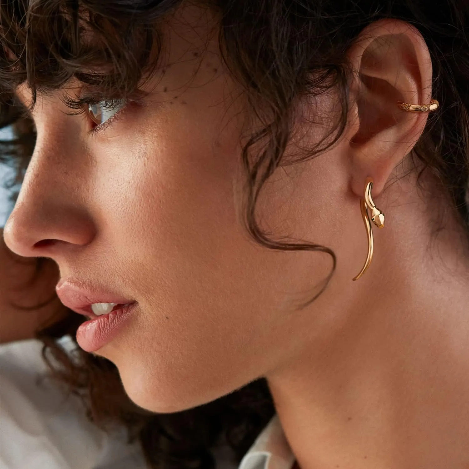 MEVECCO Dainty Snake Earrings Studs for Women - 18K Gold Plated Boho Small Tiny Minimalist Stud Earrings