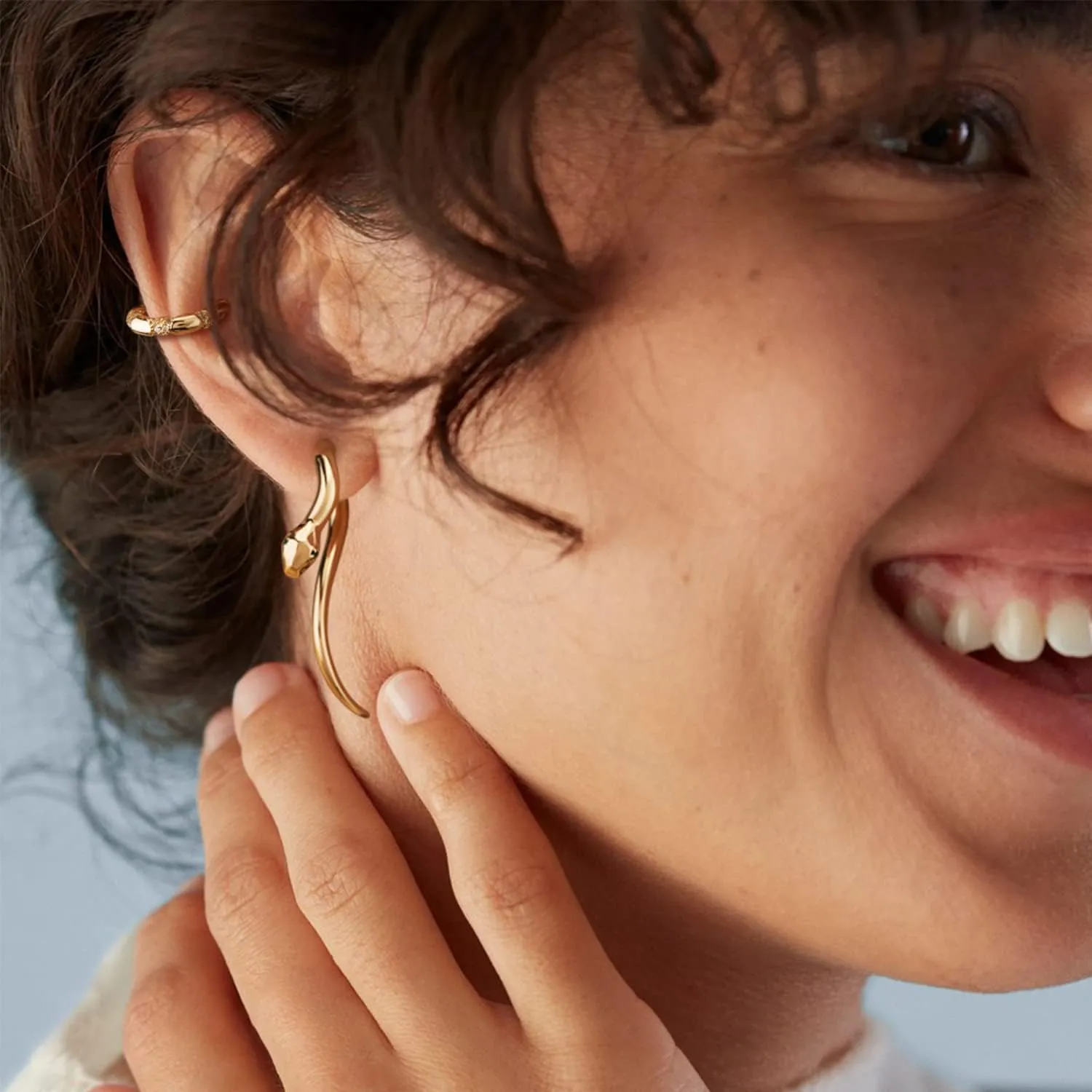 MEVECCO Dainty Snake Earrings Studs for Women - 18K Gold Plated Boho Small Tiny Minimalist Stud Earrings