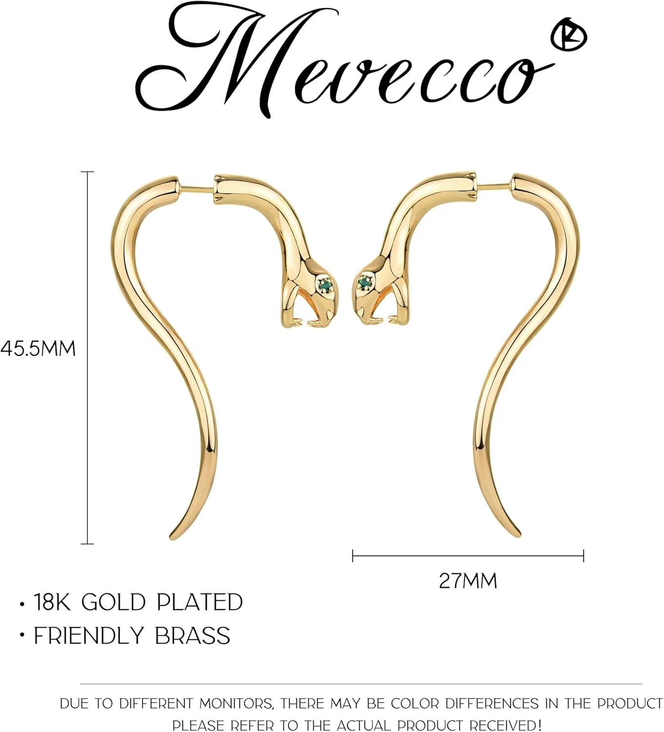 MEVECCO Dainty Snake Earrings Studs for Women - 18K Gold Plated Boho Small Tiny Minimalist Stud Earrings