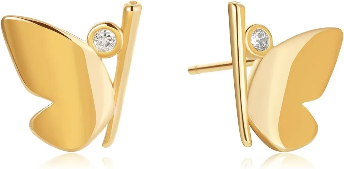 MEVECCO Gold Butterfly Stud Earrings for Women 18K Gold Plated Minimalist Earrings Dainty Mini Cute Simple Delicate Butterfly Earrings