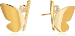 MEVECCO Gold Butterfly Stud Earrings for Women 18K Gold Plated Minimalist Earrings Dainty Mini Cute Simple Delicate Butterfly Earrings