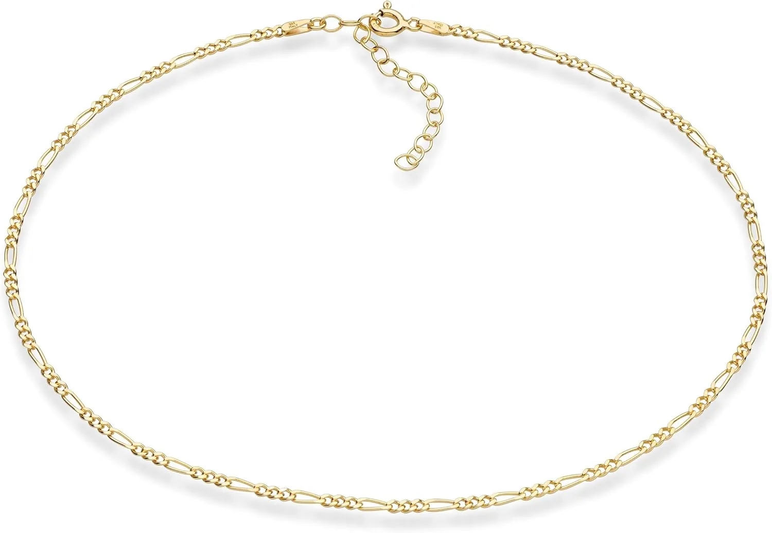 Miabella 18K Gold Over 925 Sterling Silver Figaro, Beaded Singapore, Sparkle, Cuban Link Chain, Adjustable Choker Necklace for Women Made in Italy (Figaro, Length 15 2 Inches,)
