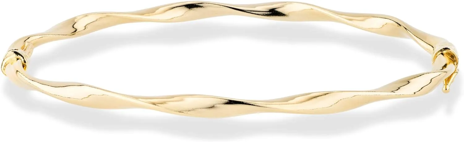 Miabella 18K Gold Over Sterling Silver Italian Oval Twist Hinged Bangle Bracelet for Women, 925 Made in Italy