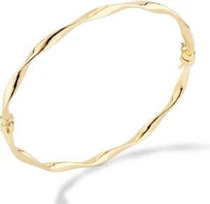 Miabella 18K Gold Over Sterling Silver Italian Oval Twist Hinged Bangle Bracelet for Women, 925 Made in Italy