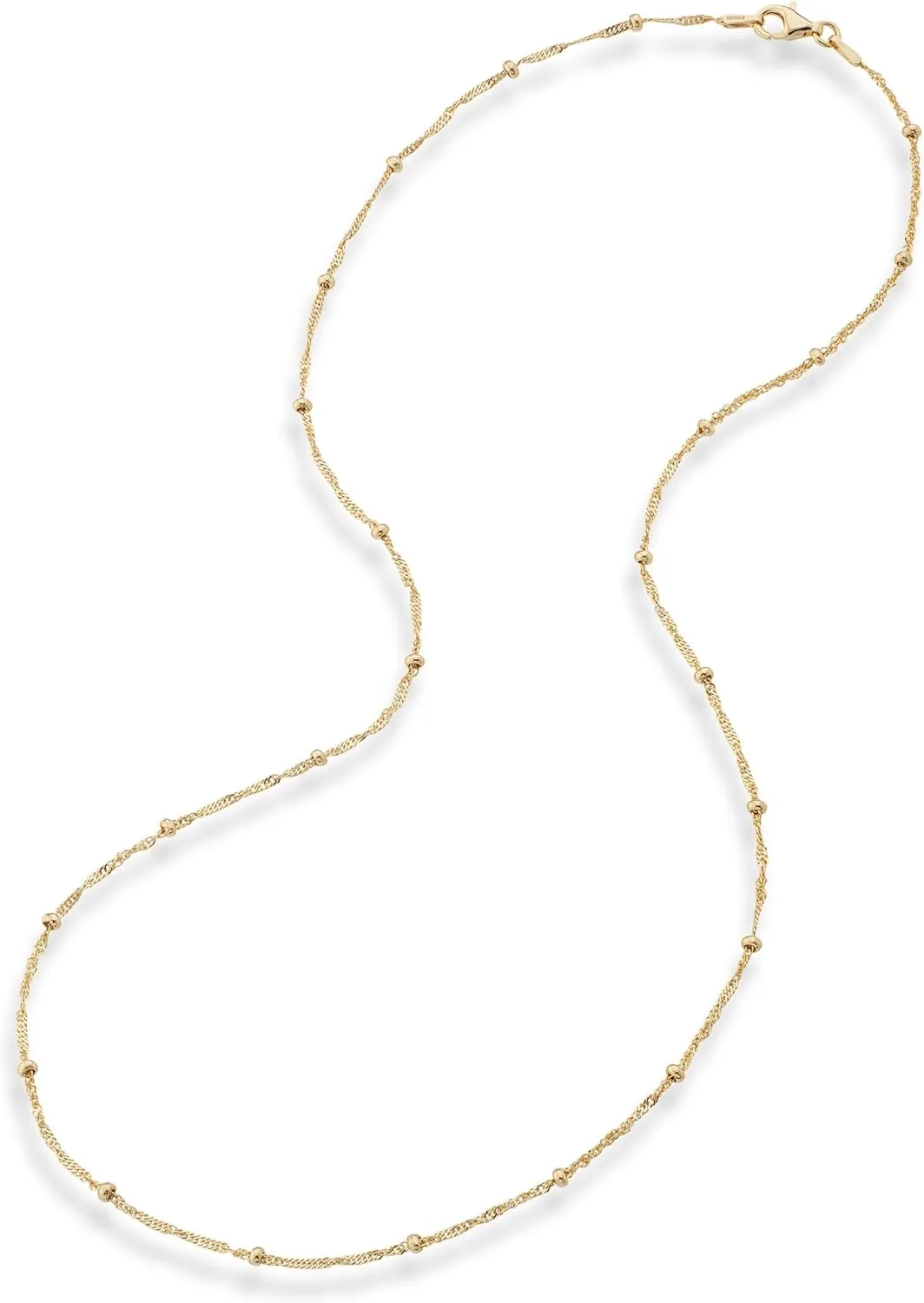 Miabella 925 Sterling Silver, 18K Gold Plated Figaro, Beaded Singapore, Sparkle, Cuban Link Chain, Choker Necklace for Women Made in Italy