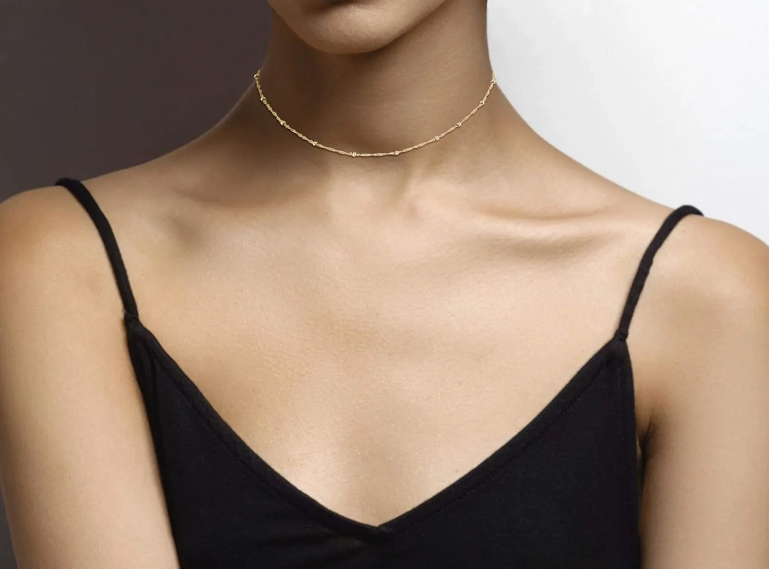 Miabella 925 Sterling Silver, 18K Gold Plated Figaro, Beaded Singapore, Sparkle, Cuban Link Chain, Choker Necklace for Women Made in Italy